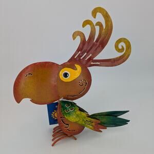 Garden Bird Metal Sculpture Pier 1 Parrot Cockatoo Decor Wacky Whimsical Art 12"